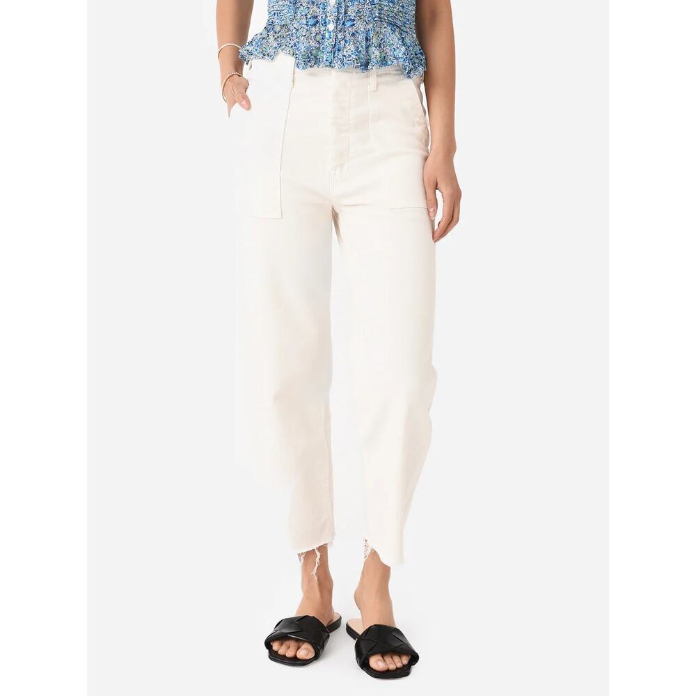 MOTHER The Patch Pocket Private Ankle Fray Jeans Cream Puffs Women's Size 28